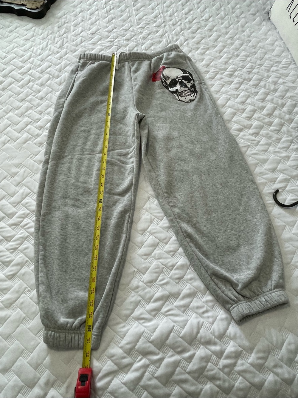 No Boundaries Gray Sweatpants with Skull Patch and Red Accent